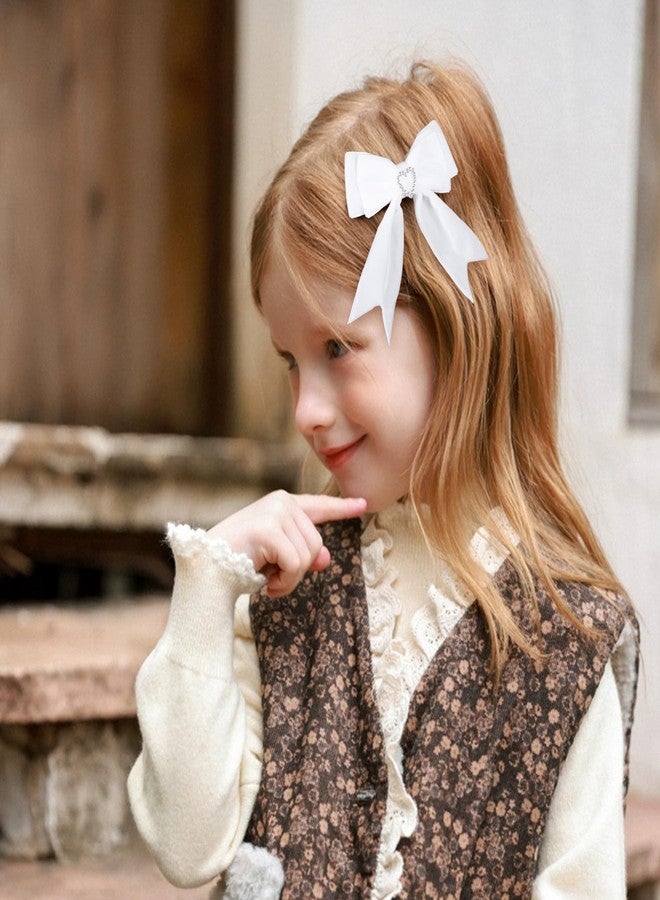LSVOZ White Velvet Hair Bow Clips Girls Bowknot Hairpins Heart Rhinestones Hair Ribbon Accessories - Image 2